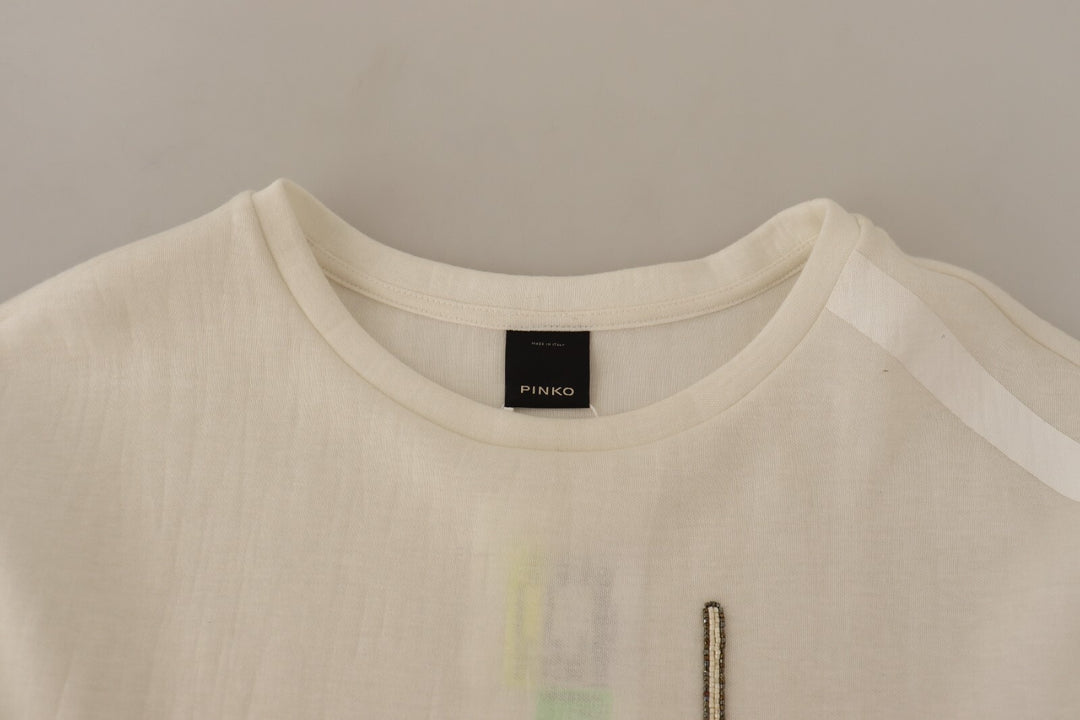 Beige Logo Long Sleeve Cropped Pullover Sweater