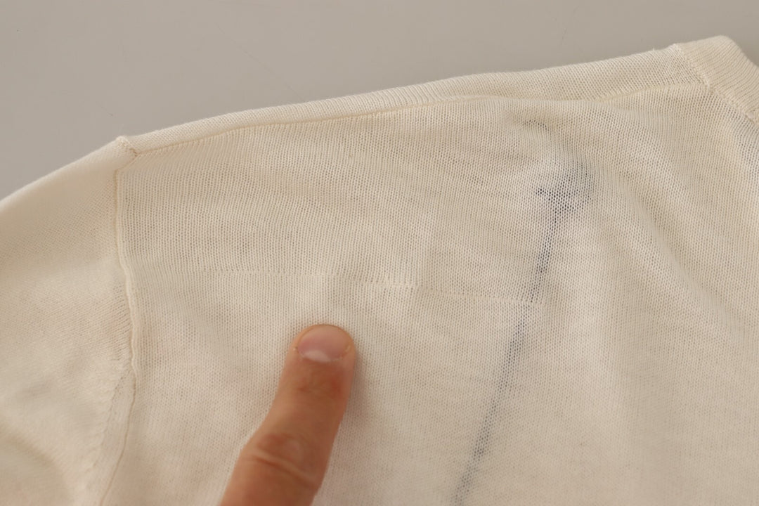 Off White Long Sleeves Round Neck Pullover Sweater