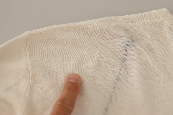 Off White Long Sleeves Round Neck Pullover Sweater