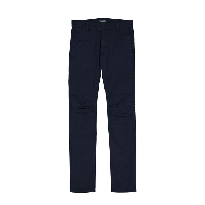 Blue Cotton Casual Pants
