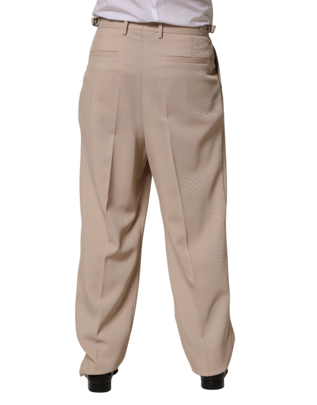 Beige Stretch Straight Men Dress Trouser Pants