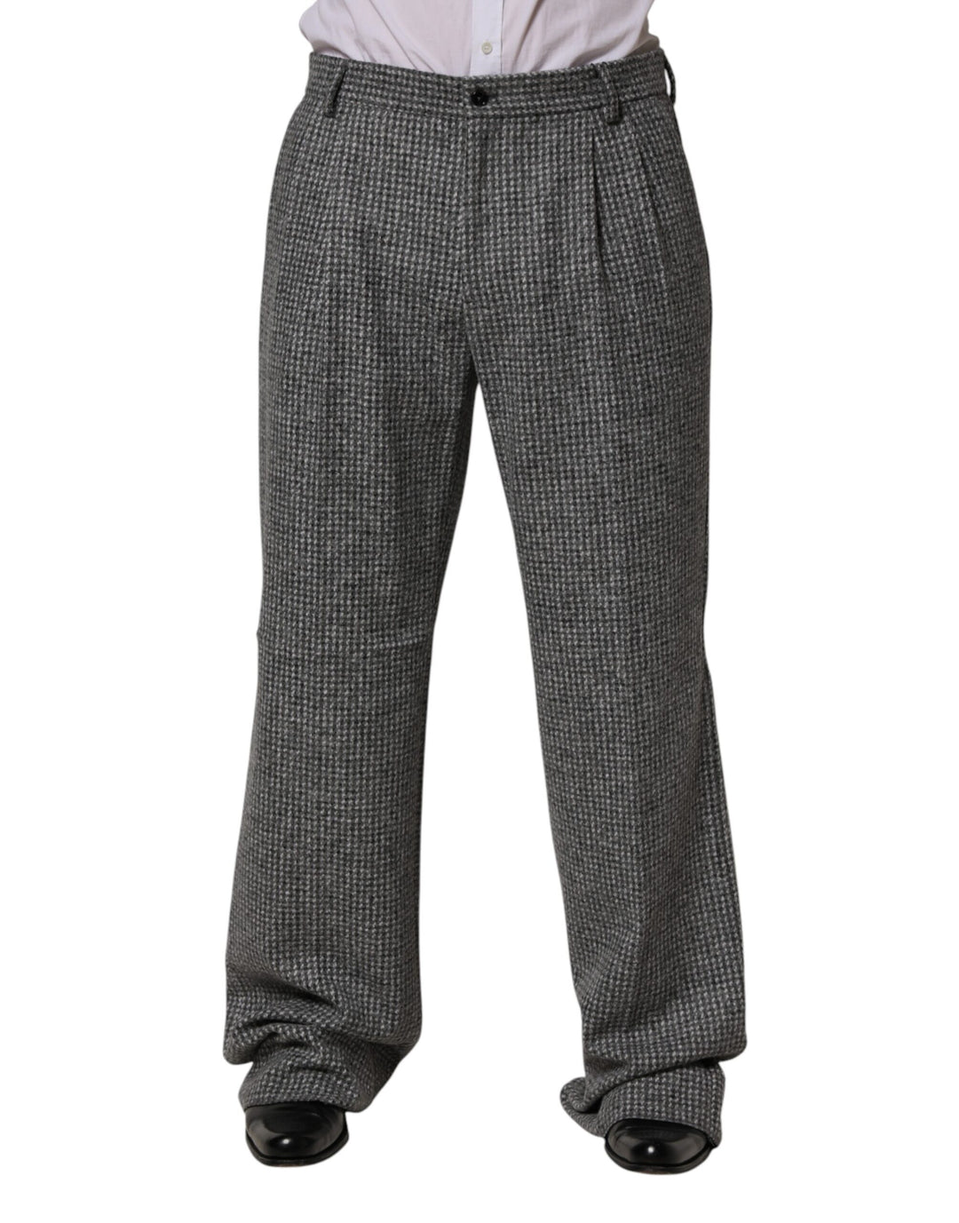 Gray Houndstooth Straight Dress Trouser Pants