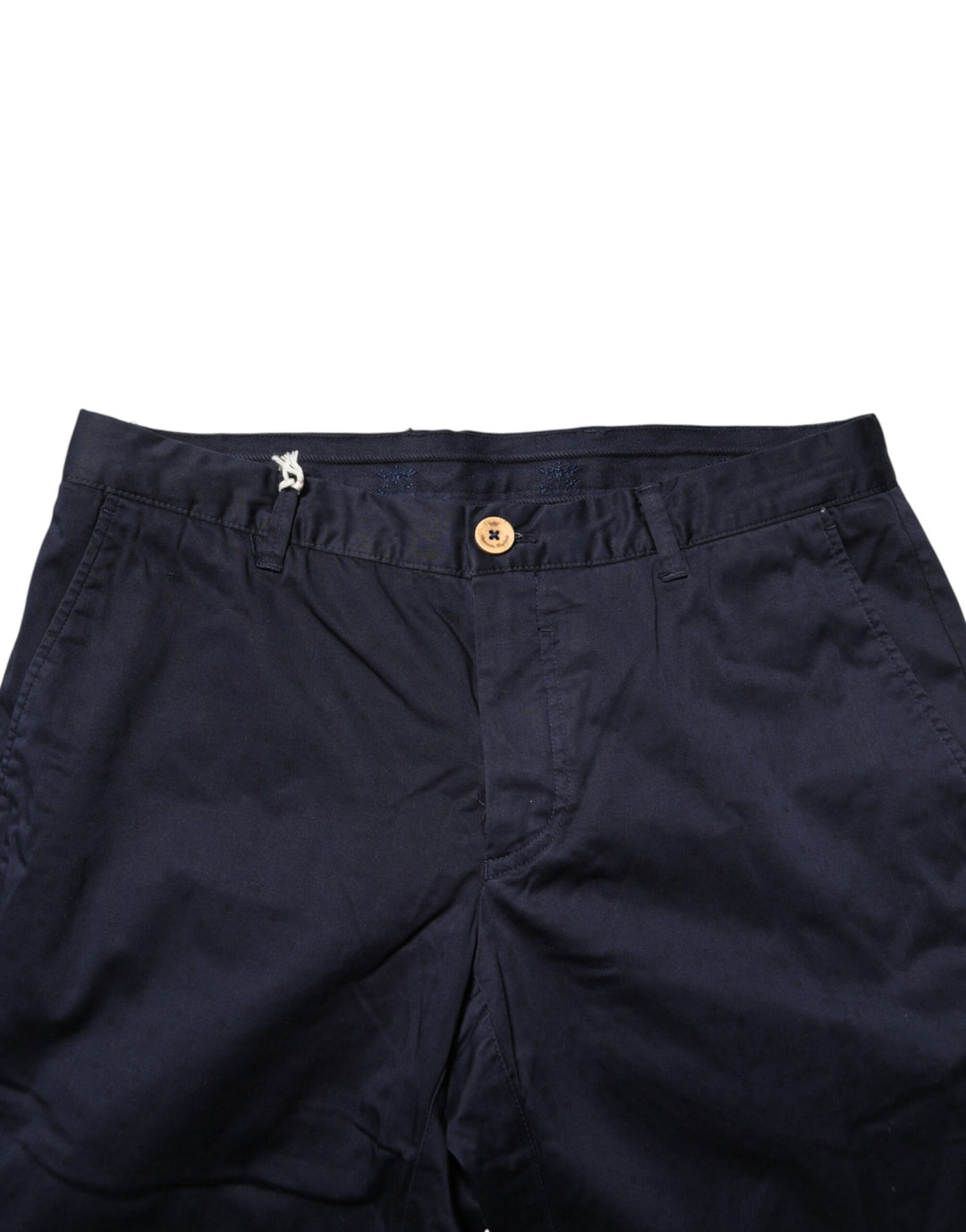 Navy Blue Straight Chino Mid Waist Pants