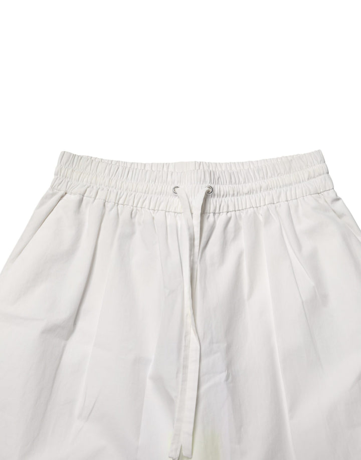 White Cotton High Waist Wide Leg Straight Bermuda Shorts