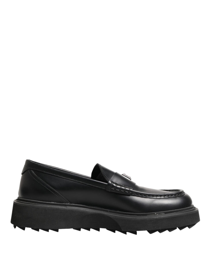 Black Leather DG Plaque Loafers Dress Shoes