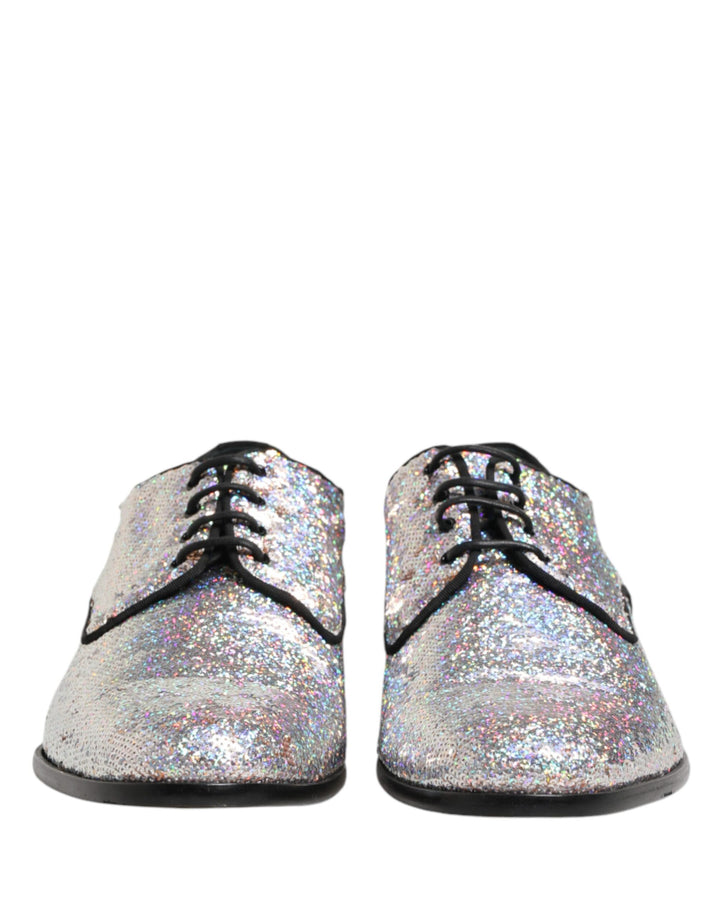 Silver Sequined Lace Up Men Derby Dress Shoes