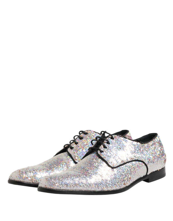 Silver Sequined Lace Up Men Derby Dress Shoes