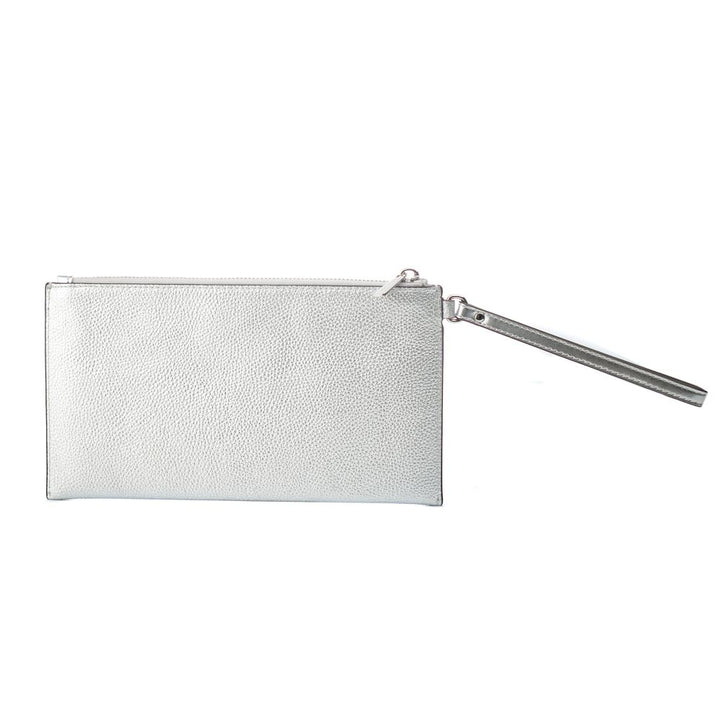 Gray Leather Clutch Bag