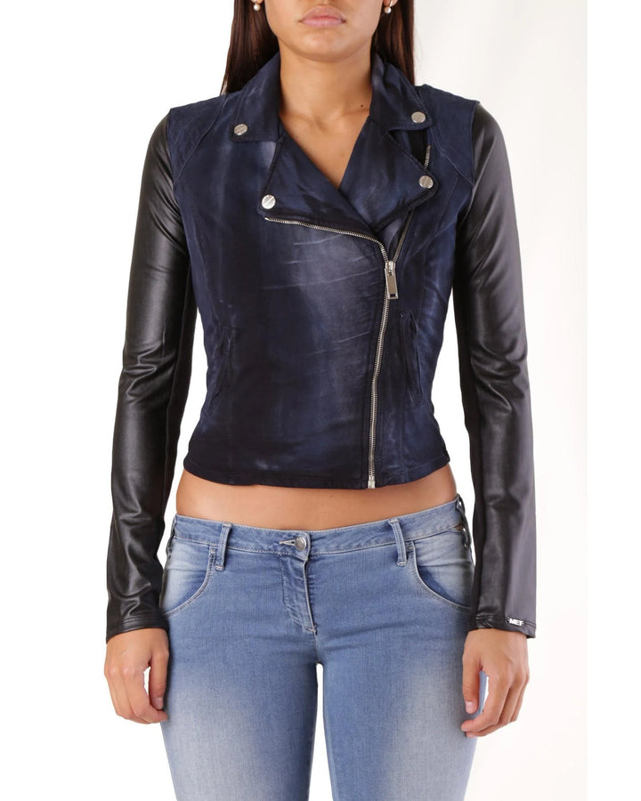 Blue Cotton Biker Jacket
