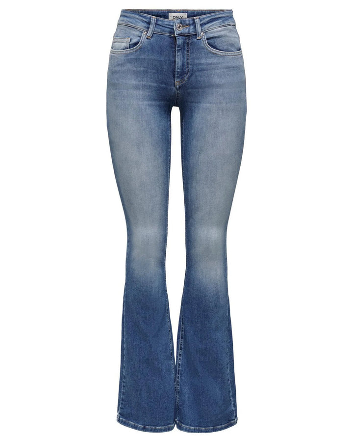 Blue Cotton Flared Jeans