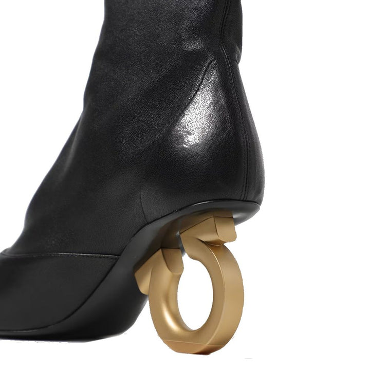 Black Lamb Leather Ankle Boots