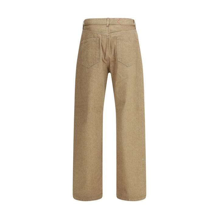 Beige Cotton Straight-Leg Jeans