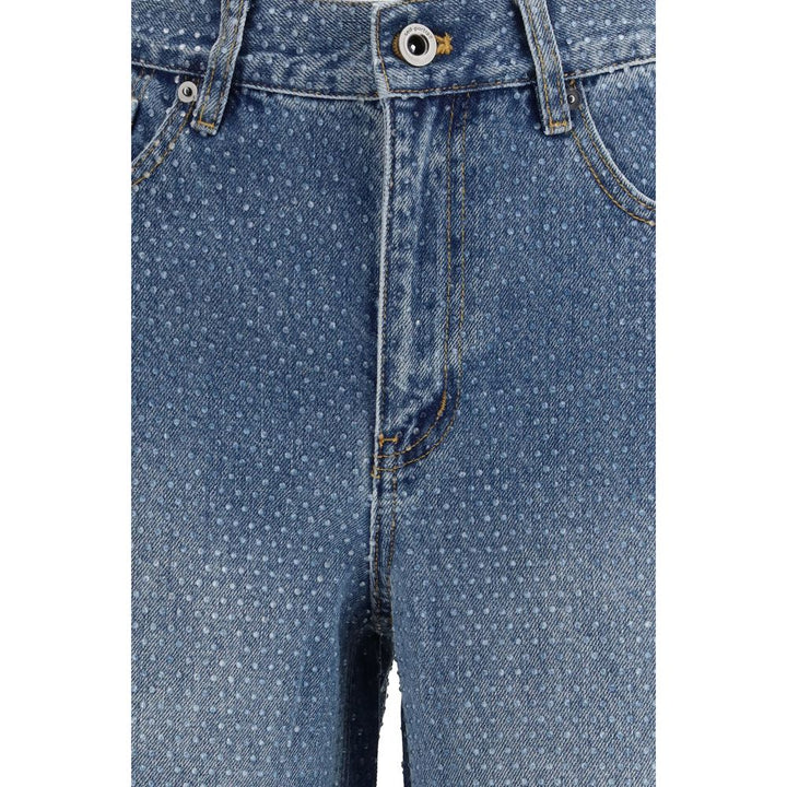 Blue Cotton Straight-Leg Jeans