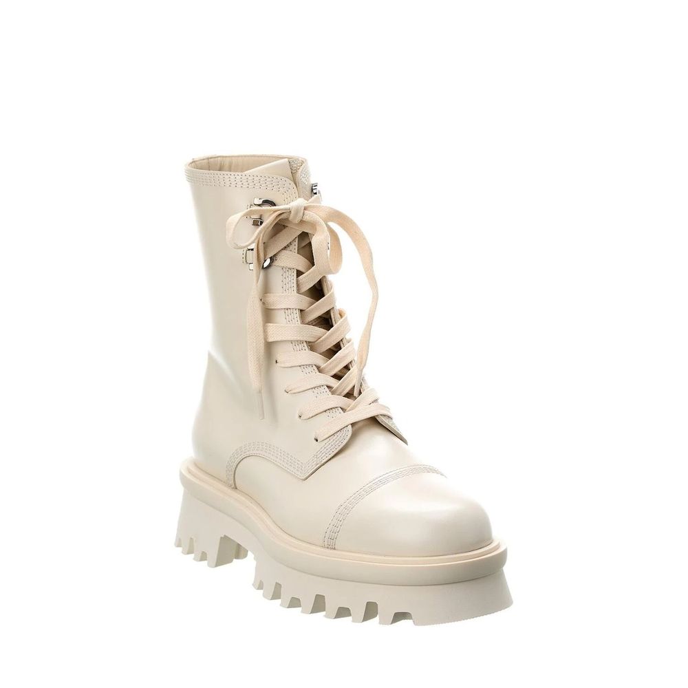 White Calfskin Lace-Up Boots