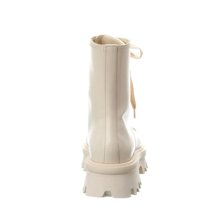 White Calfskin Lace-Up Boots