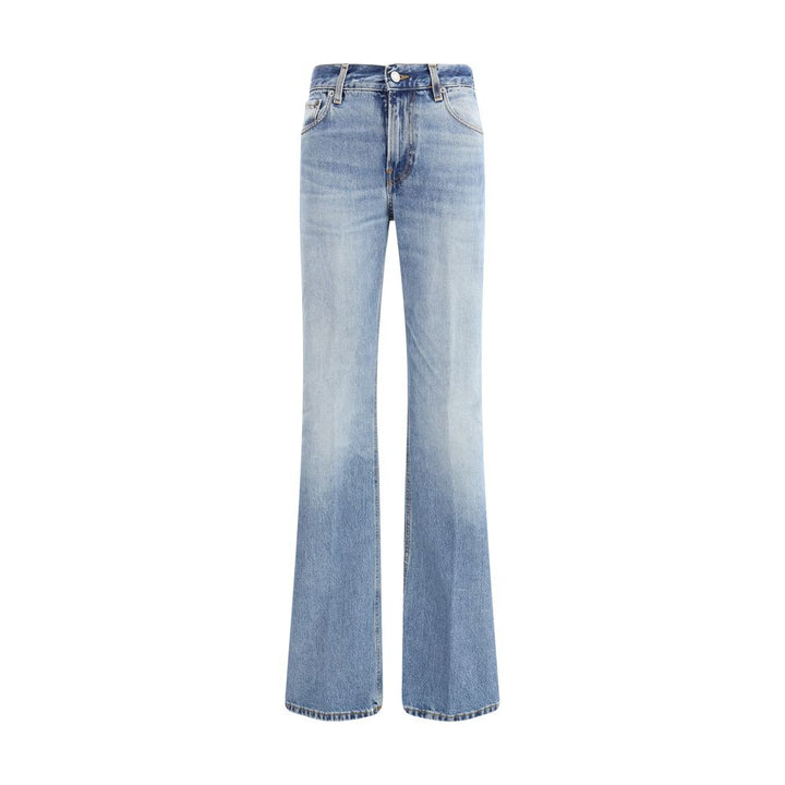 Blue Cotton Flared Jeans