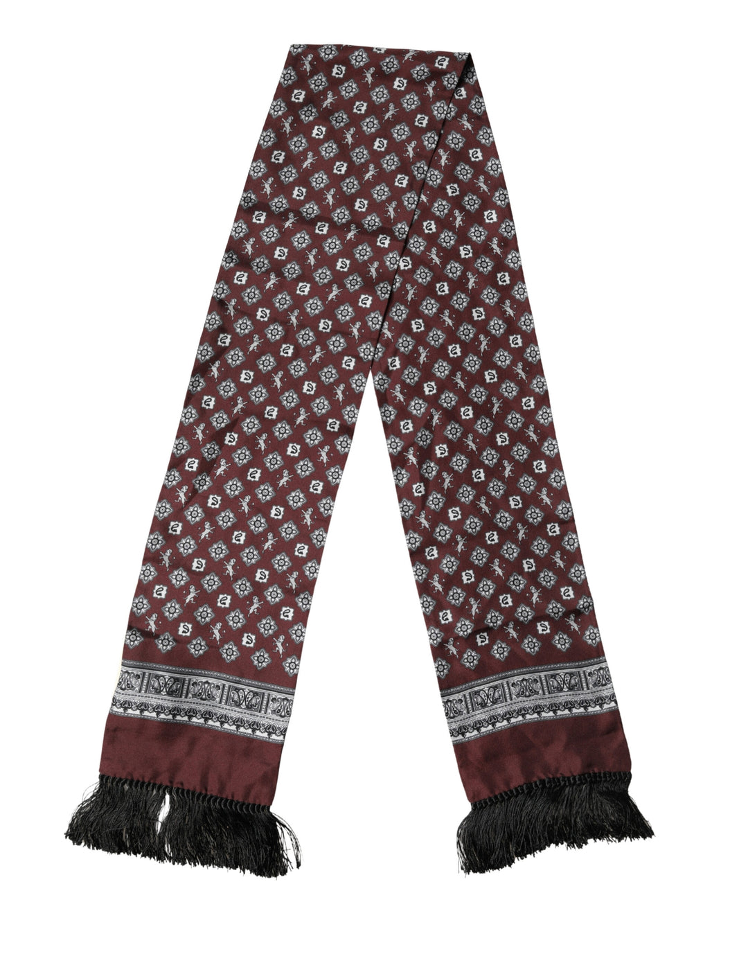 Bordeaux Silk Fringe Shawl Neck Wrap 142cm X 15.5cm  Scarf