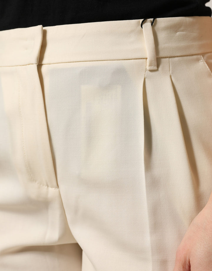 Ivory Wool Mid Waist Cropped Trouser Pants