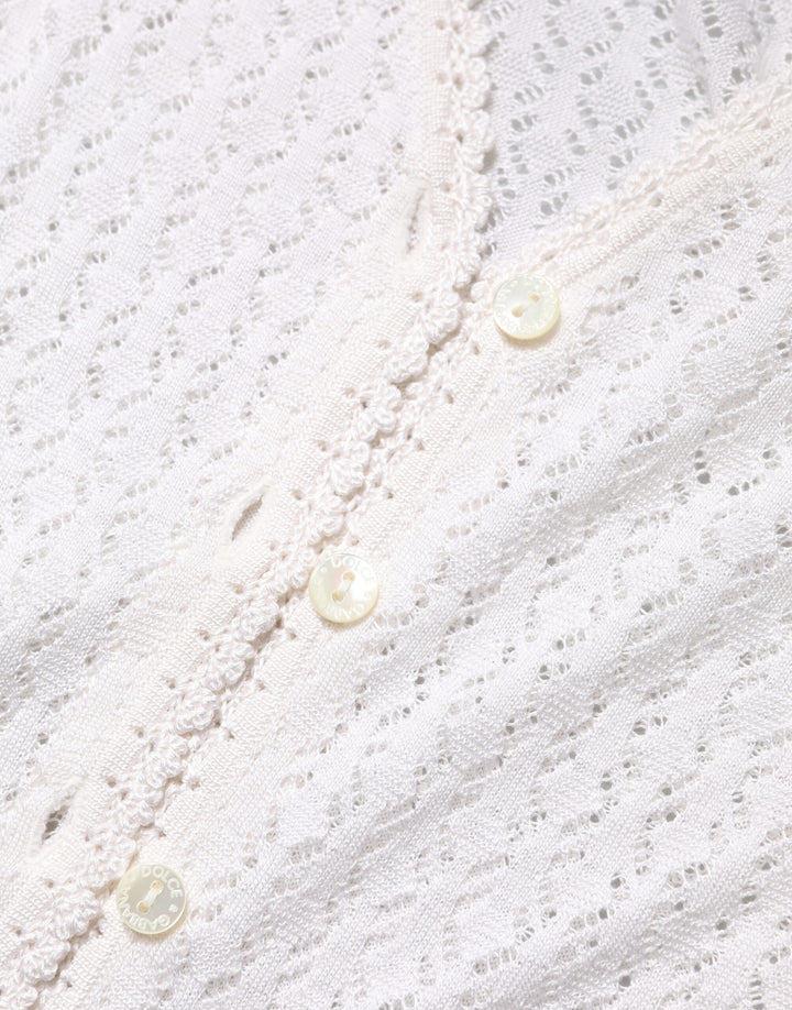 White Lace Silk Knit Long Sleeves Cardigan Top