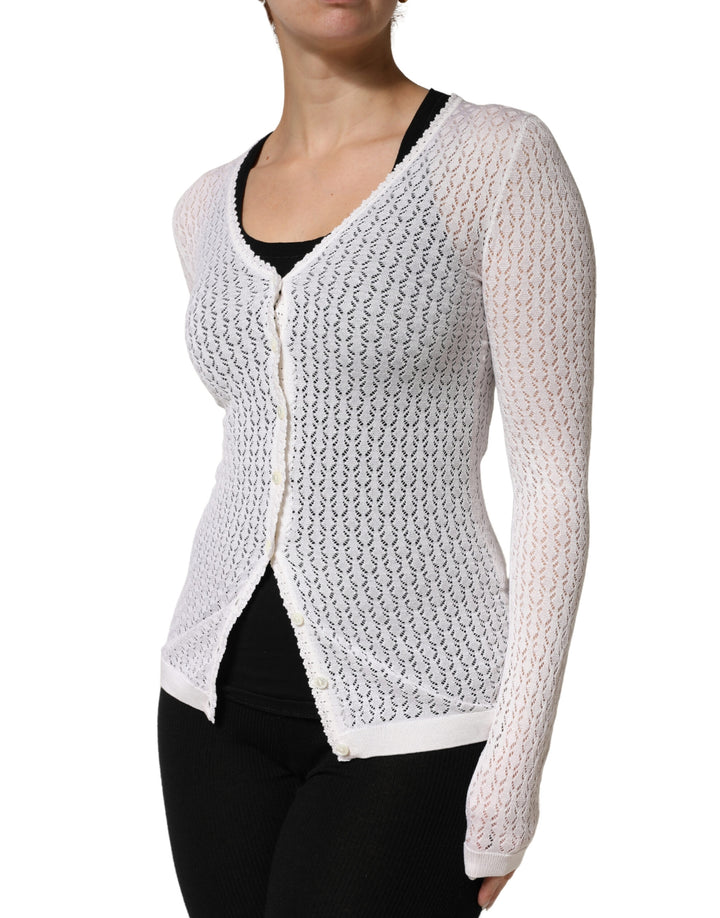 White Lace Silk Knit Long Sleeves Cardigan Top