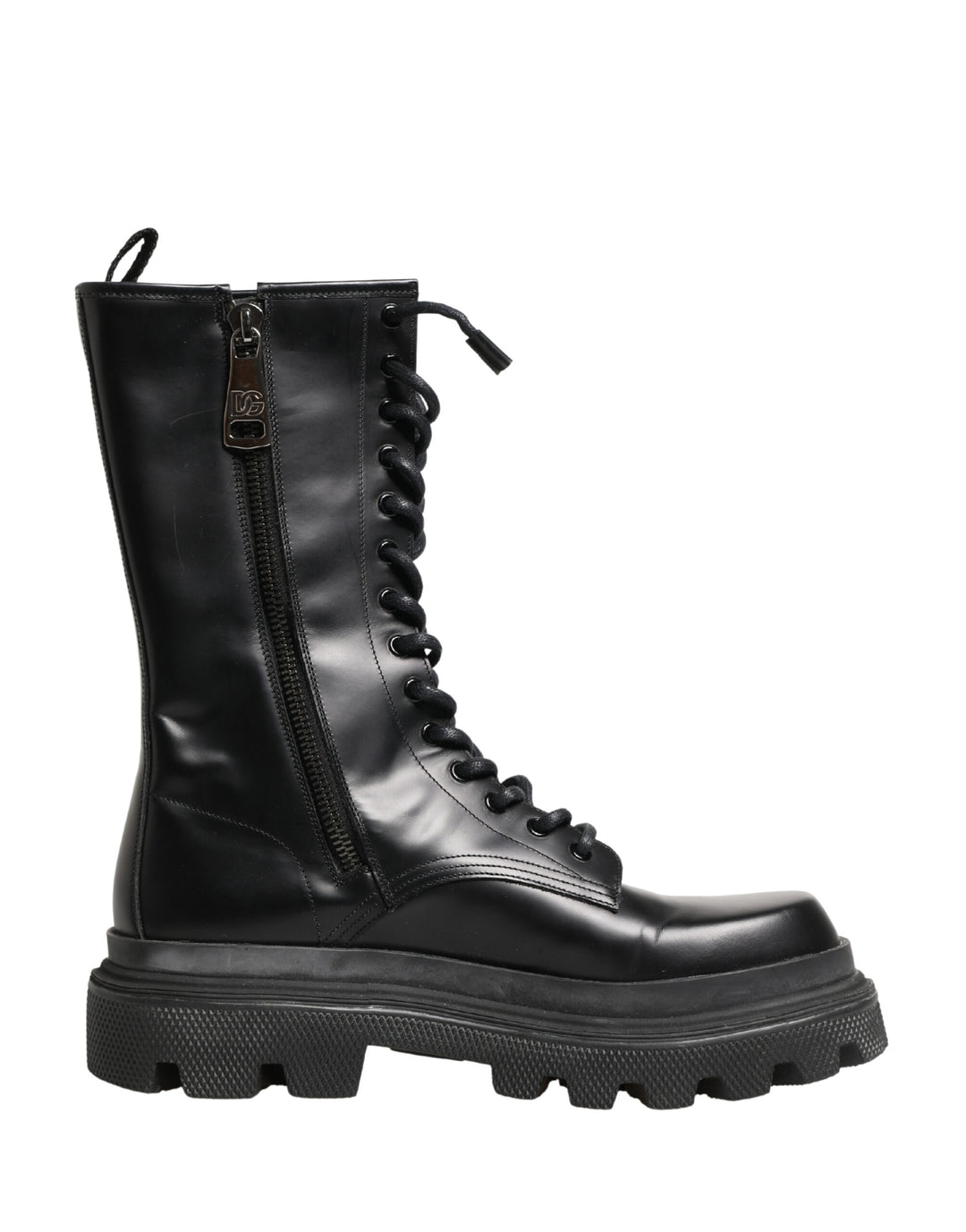 Black Leather Trek Sole Combat Boots Shoes