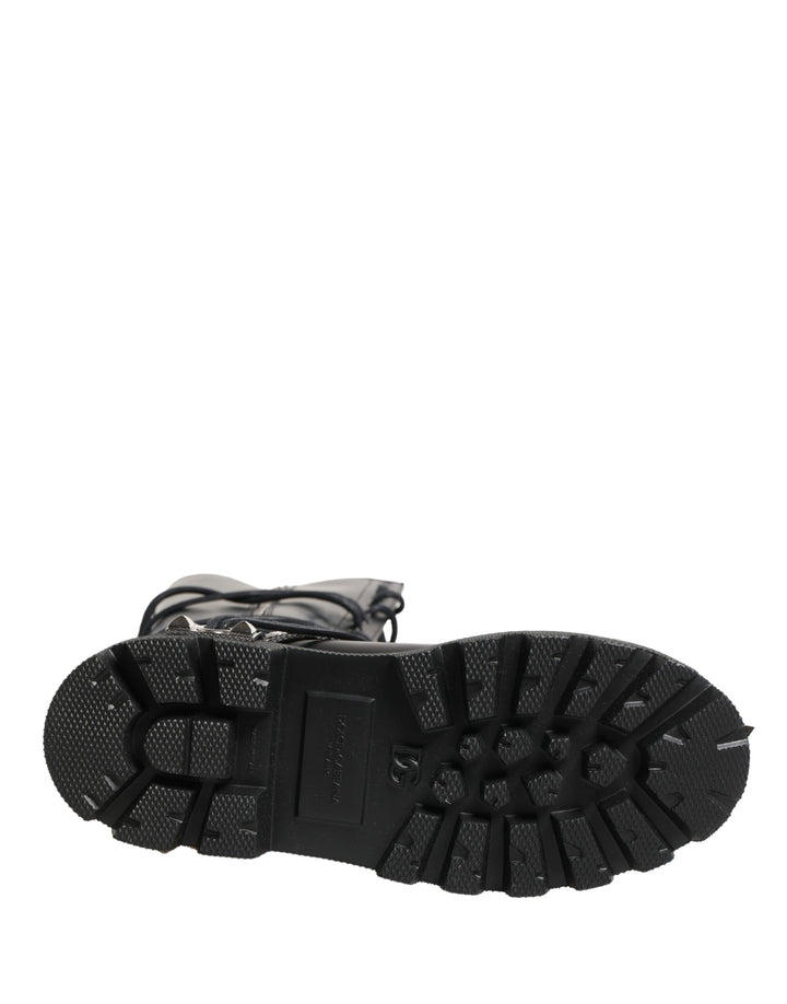 Black Leather Knee High Combat Boots Shoes