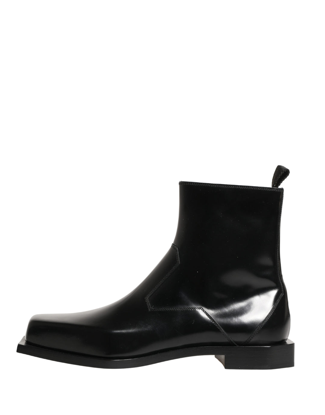 Black Leather Zip Closure Ankle Boots Shoes