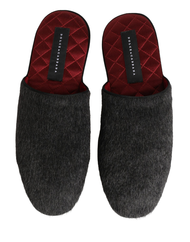 Dark Grey Charcoal Wool Red Slippers Shoes