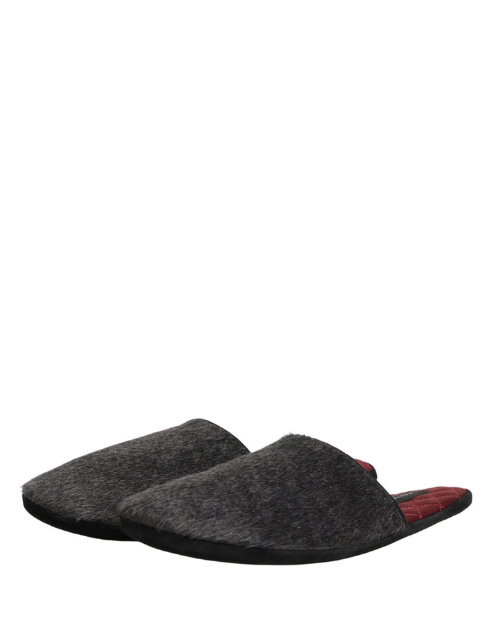 Dark Grey Charcoal Wool Red Slippers Shoes