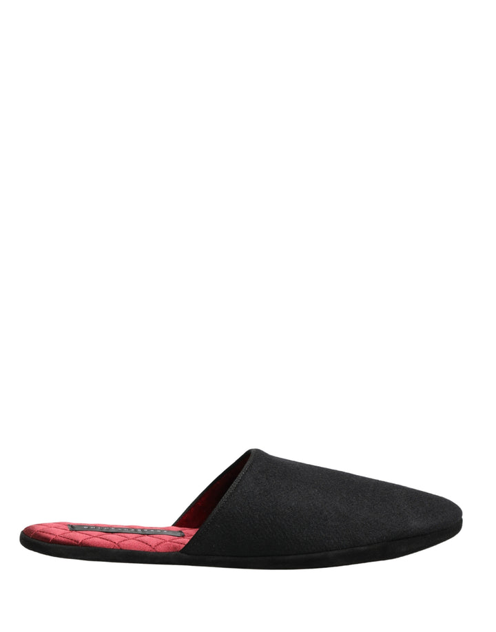 Black Wool Cashmere Red Quilted Slippers Shoes
