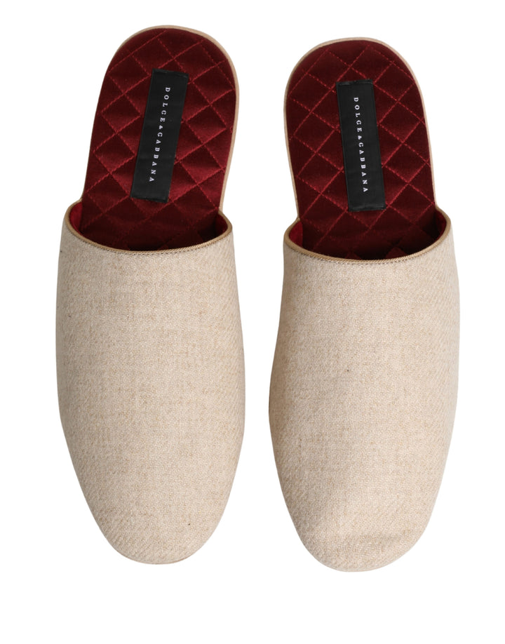 Beige Shetland Wool Red Quilted Slippers Shoes