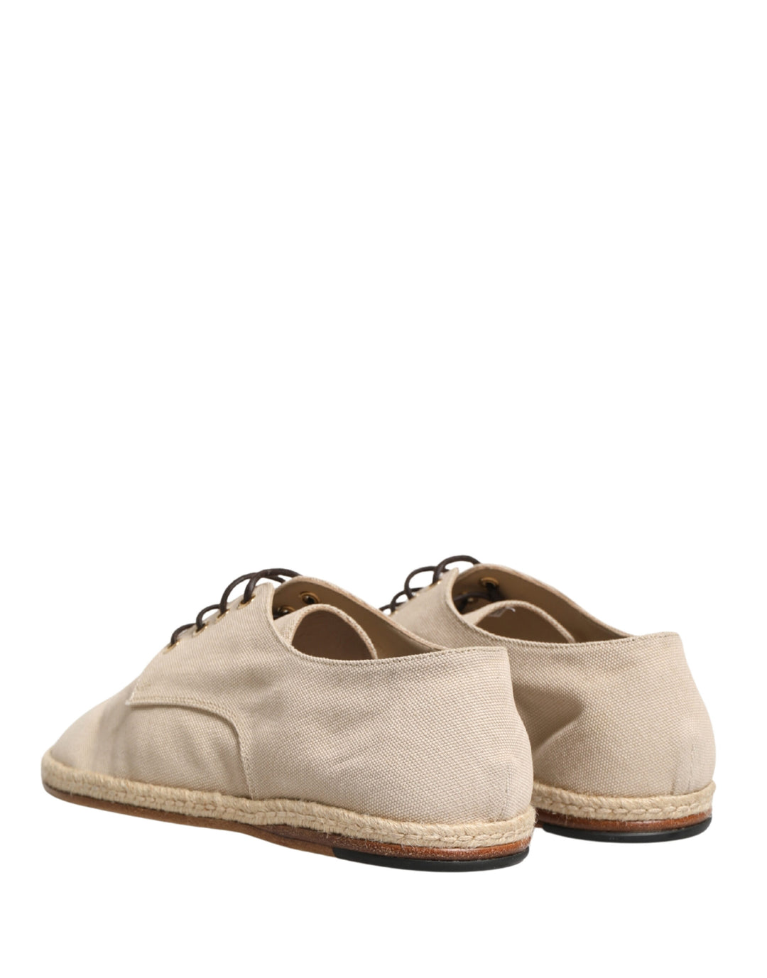 Beige Espadrille Sole Lace Up Canvas Derby Shoes