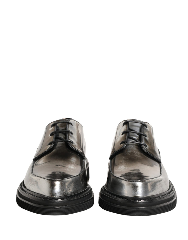 Silver Specchio Lace-Up Leather Dress Derby Shoes