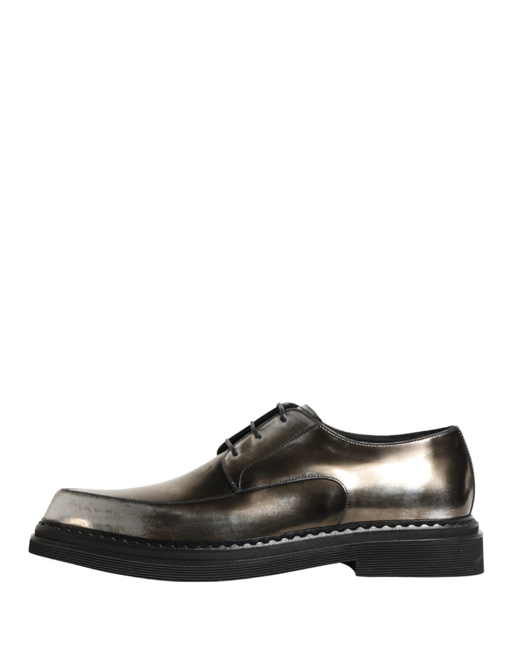 Silver Specchio Lace-Up Leather Dress Derby Shoes