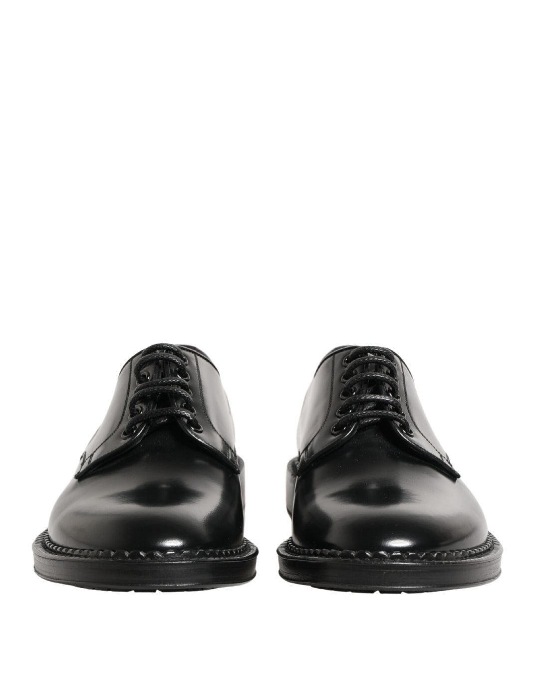 Men Black Lace-Up Leather Crown Dress Derby Shoes