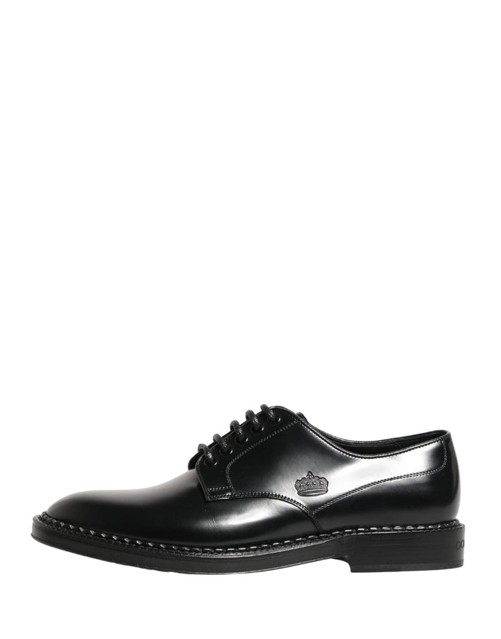 Men Black Lace-Up Leather Crown Dress Derby Shoes