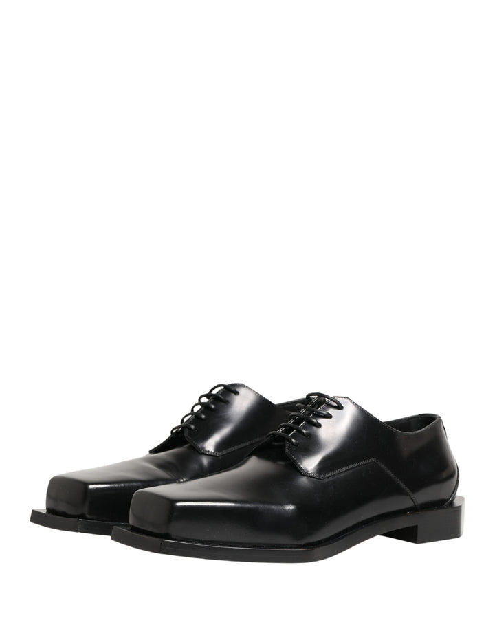 Black Matte Lace-Up Leather Dress Derby Shoes