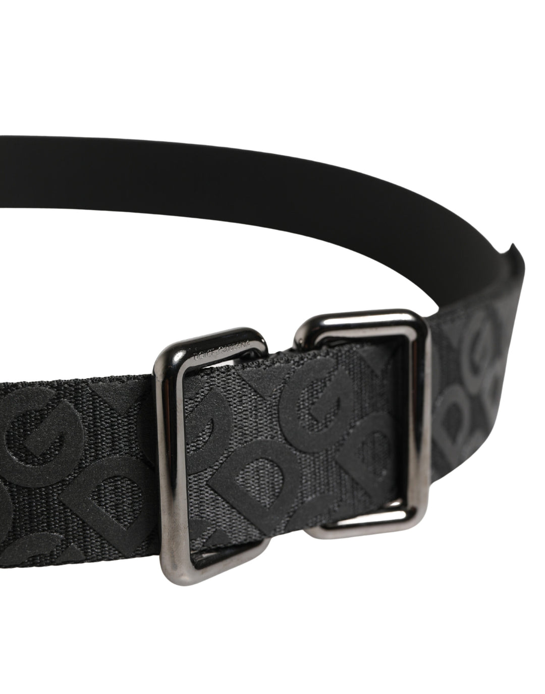 Black Logo Monogram Silver Metal Buckle Belt