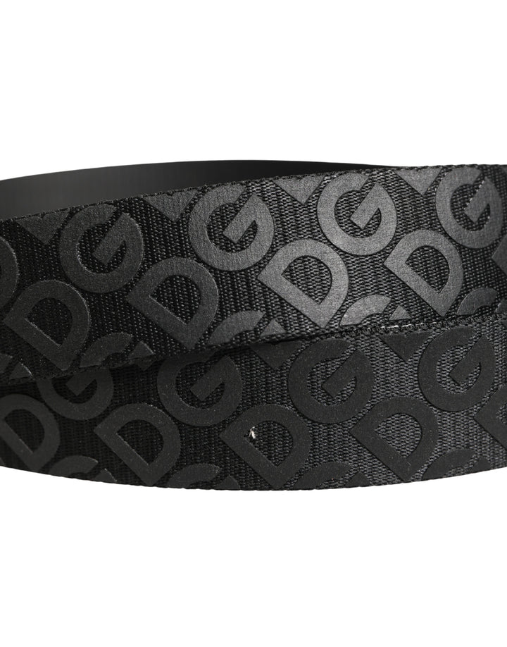 Black Logo Monogram Silver Metal Buckle Belt