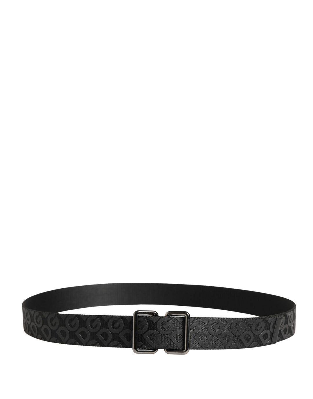 Black Logo Monogram Silver Metal Buckle Belt