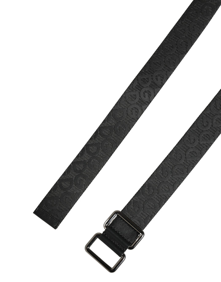 Black Logo Monogram Silver Metal Buckle Belt