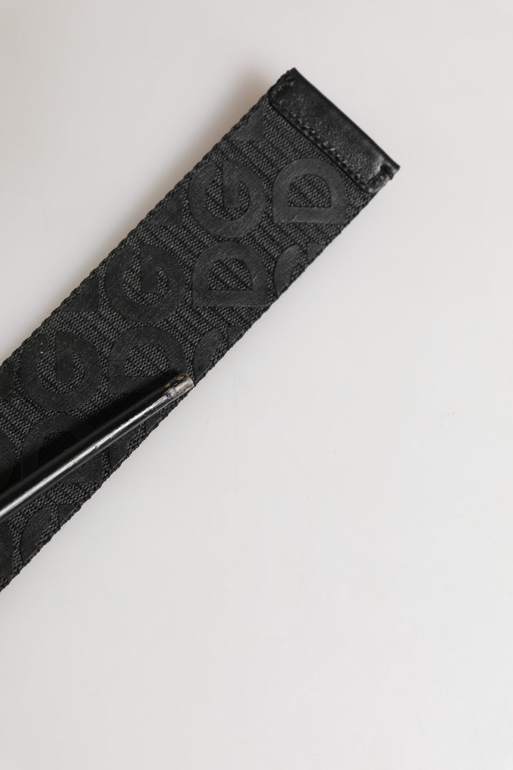 Black Logo Monogram Silver Metal Buckle Belt