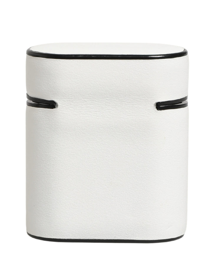 White Calf Leather Logo Print Flip Holder  Airpods Case