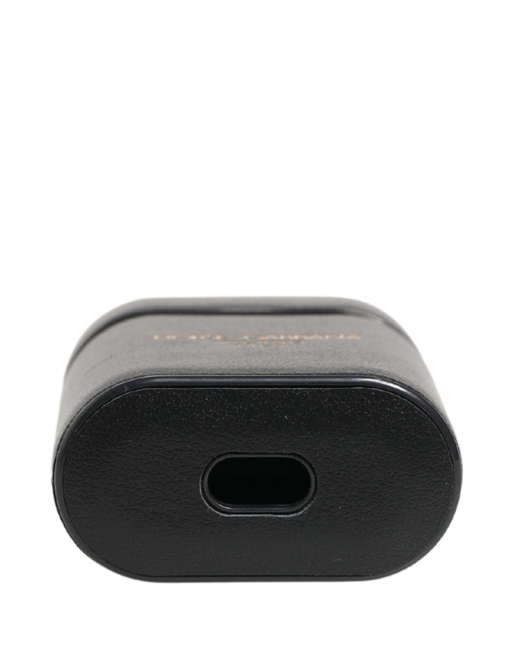 Black Calf Leather Logo Print Flip Holder Airpods Case