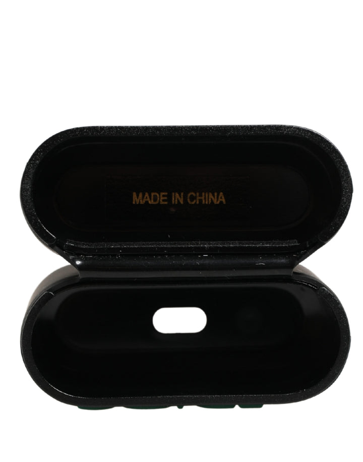 Black PVC Embossed Logo Flip Holder Women Airpods Case