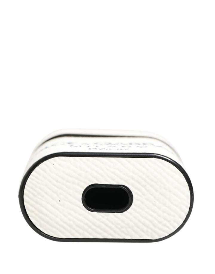 White Calf Leather Logo Flip Holder Strap Airpods Case