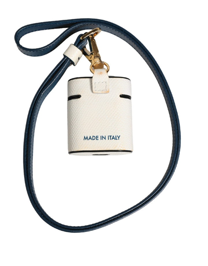 White Calf Leather Logo Flip Holder Strap Airpods Case