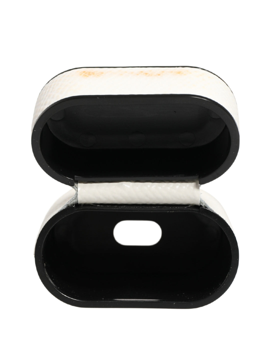 White Calf Leather Logo Flip Holder Strap Airpods Case