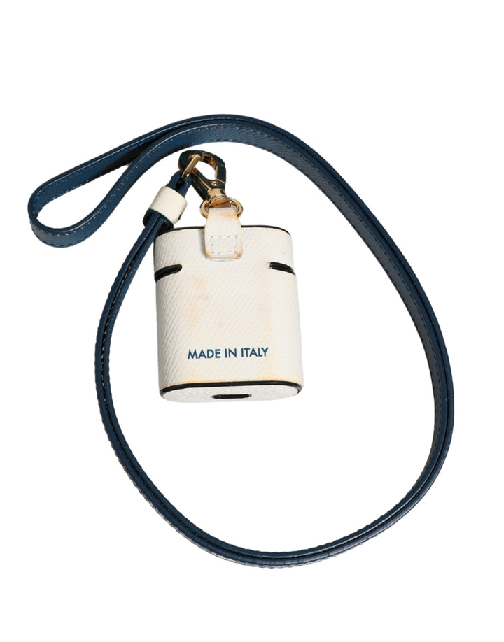 White Calf Leather Logo Flip Holder Strap Airpods Case