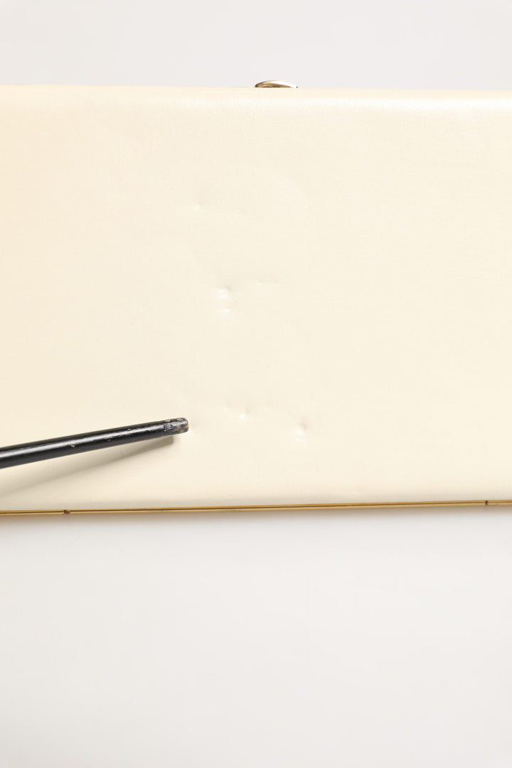 White Lambskin Leather Clutch Evening Women Purse Bag